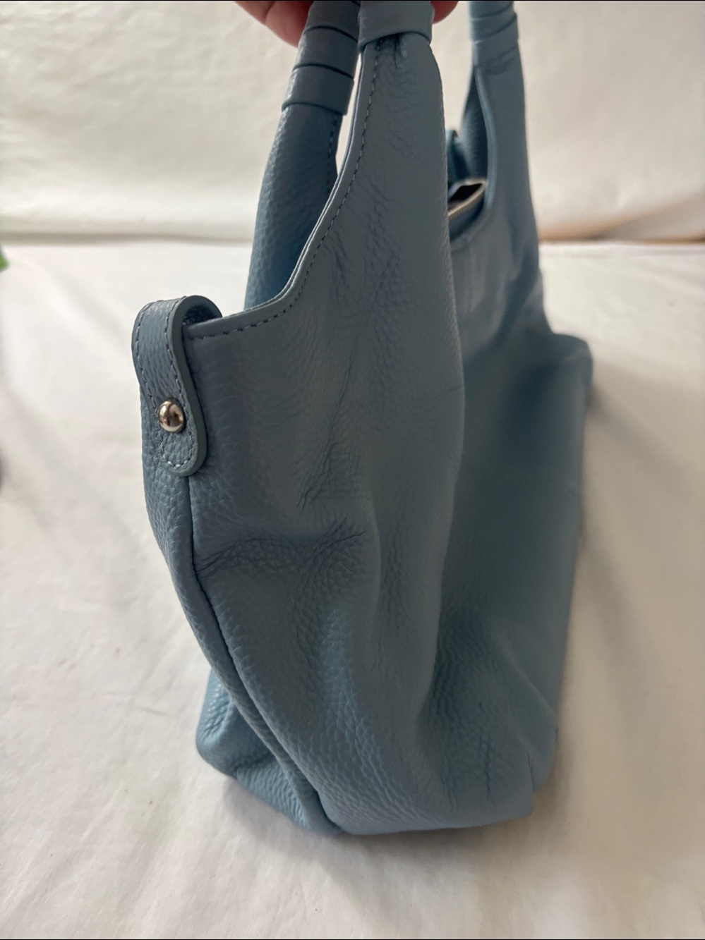 Soft Pebbled Leather Tote Bag in Dusty Blue Brand Is Iswee. - Picture 5 of 8